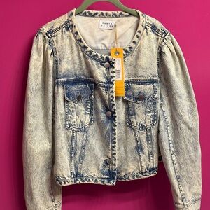 Tanya Taylor Blue Acid Washed Cropped Jean Jacket